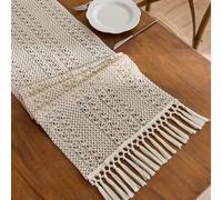 Table Runners 1pc Beige Boho Table Runner with Tassels Hand Woven Cotton Table Runner Rustic Farmhouse Table Runners for Kitchen Wedding Table(Beige Stripe B,30x240cm)