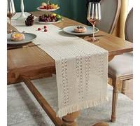 Table Runners Beige Crochet Lace Table Runner With Tassel Cotton Party Decor Hollow Tablecloth Nordic Romance Table Cover Coffee Bed Runners(32x220cm)