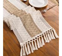 Table Runners Boho Farmhouse Linen Table Runner-Rustic Macrame with Tassels, Burlap & Cotton Blend for Home Kitchen Decor and Holiday Events(35x275cm)