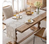Table Runners Boho Table Runner Natural Cotton Woven Runner with Tassels for Home Kitchen Wedding Table décor, for Modern Farmhouse Decor(Kaki,33x224cm)