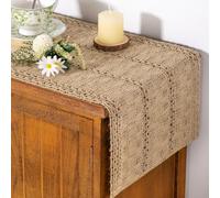 Table Runners Burlap Small Table Runner Boho Rustic Macrame Spring Easter Jute Vintage Farmhouse Coffee Table Dresser Scarf for Wedding Room(30x228cm)