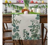 Table Runners Eucalyptus Leaves Linen Table Runner Home Kitchen Decoration Seasonal Spring Summer Green Holiday Wedding Table Runner Wedding Decoration ( Color : Verde , Size : 200x33cm 78x13inch )
