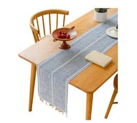 Table Runners Solid Color Table Flag Cotton And Linen Table Cloth Long Strip Tassel Coffee Table Drawer Decoration Strip - Light Blue - 33*120CM