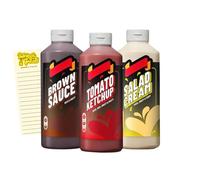 Table Sauce Bundle with Crucials Ketchup, Brown Sauce and Salad Cream (500ml Each) with Intrinsic Treats Shopping List Card