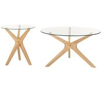 Set of 2 Coffee Tables VALLEY Tempered Glass Light Brown