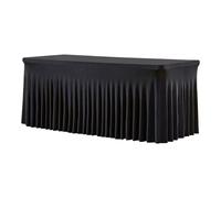 Table Skirt - 1.8 M, Pleated Soft Black Ruffle Desk Cover, Elegant Fabric Table Decoration for Events, Durable Party Linen, Table Skirt for Wedding, Halloween, B