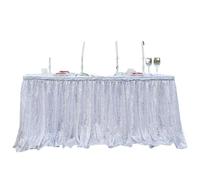 Table Skirt 4/6/9/14ft Sequin Table Skirt For Round/Rectangle/Square For Birthday Party Wedding(White,12ft 70x426cm)