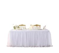 Table Skirt 6/9/14FT Table Skirts Birthday Tulle Table Skirting Wedding Party Tutu Tulle Table Skirt Wedding Party Home Decor(White,6FT 77x183cm)