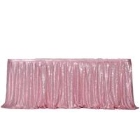 Table Skirt Beige Gold Sequin Table Skirt Tables Cloth Birthday Party Wedding Accessories Sweets Decoration Festival Deco for party(Rose pink,14FT-70x426cm)