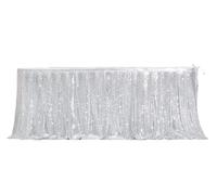 Table Skirt Beige Gold Sequin Table Skirt Tables Cloth Birthday Party Wedding Accessories Sweets Decoration Festival Deco for party(Silver,14FT-70x426cm)