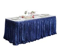 Table Skirt Beige Gold Sequin Table Skirt Tables Cloth Birthday Party Wedding Accessories Sweets Decoration Festival Deco for party(Royal blue,14FT-70x426cm)
