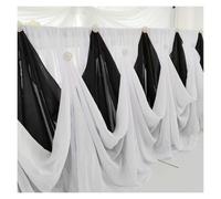 Table Skirt Chiffon Table Skirt With Diamond Brooch, Wedding Party Decor, 10 Ftx30 Inch, 1 Pc(White and Black)