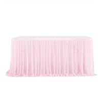 Table Skirt Decoration, Tulle Party Table Skirt Cover For Birthdays Weddings Events Multicolor Multiple Sizes(Light Pink,9FT (275x77cm))