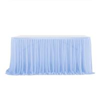 Table Skirt Glitter Pearl Chiffon Table Skirt Dining Table Skirt For Wedding Party Dessert Banquet Table Decor(Blue,77x275cm 9FT)