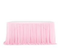 Table Skirt Pleated Circumference Birthday Party Wedding Decoration Ruffle Edge Elastic Thin Gauze Tulle for Banquet Wedding Birthday Party(Color 25,14FT427cmX77cm)