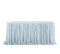 Table Skirt Pleated Circumference Birthday Party Wedding Decoration Ruffle Edge Elastic Thin Gauze Tulle for Banquet Wedding Birthday Party(Color 16,9FT275cmX77cm)