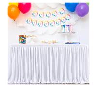 Table Skirt Polyester Table Skirt For Rectangle Tables, Pleated Ruffle Cloth For Banquet, Wedding(White,9FT 78x275cm)