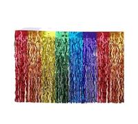 Table Skirt Rainbow Wavy Table Skirt Metallic Foil Tinsel Skirts For Birthday Wedding Engagement Party Supplies