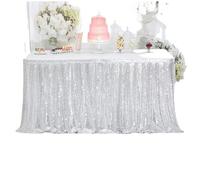 Table Skirt Sequin Table Skirt Tables Flash Cloth Birthday Party Decor Wedding Festival Event Rectangle Glitter Table Skirts Decoration(Silver,70x122CM)