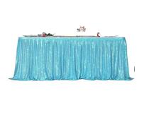 Table Skirt Sequin Table Skirt Tables Flash Cloth Birthday Party Decor Wedding Festival Event Rectangle Glitter Skirts Decoration(Sky blue,14FT 70x426cm)