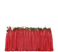 Table Skirt Sequin Table Skirt Tables Flash Cloth Birthday Party Decor Wedding Festival Event Rectangle Glitter Skirts Decoration(Red,14FT 70x426cm)