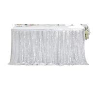 Table Skirt Sequin Table Skirt Tables Flash Cloth Birthday Party Decor Wedding Festival Event Rectangle Glitter Table Skirts Decoration(Silver,70x250CM)