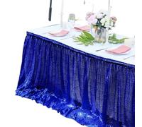 Table Skirt Sequin Table Skirt Tables Flash Cloth Birthday Party Decor Wedding Festival Event Rectangle Glitter Skirts Decoration(Deep Blue,4FT 70x122cm)
