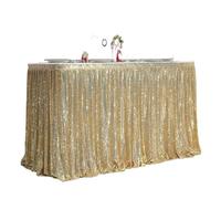 Table Skirt Sequin Table Skirt Tables Flash Cloth Birthday Party Decor Wedding Festival Event Rectangle Glitter Skirts Decoration(Pale Gold,14FT 70x426cm)