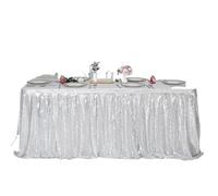 Table Skirt Sequin Table Skirt Tables Flash Cloth Birthday Party Decor Wedding Festival Event Rectangle Glitter Skirts Decoration(Silver,9FT 70x275cm)
