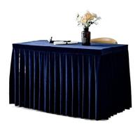 Table Skirt Solid Color Conference Tablecloth Exhibition Celebration Table Cover Gold Velvet Skirt Plush Decorate for party(Deep Blue,140x40x75cm)