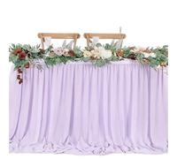 Table Skirt Table Skirts Chiffon Semi-Sheer Tablecloths For Backyard Weddings Birthday Party Cake Dinner Decorations(1PC Light purple,70X275cm)