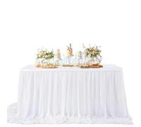 Table Skirt Table Skirts Chiffon Semi-Sheer Tablecloths For Backyard Weddings Birthday Party Cake Dinner Decorations(1PC White,70X183cm)