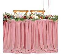 Table Skirt Table Skirts Chiffon Semi-Sheer Tablecloths For Backyard Weddings Birthday Party Cake Dinner Decorations(1PC Pink,70X426cm)
