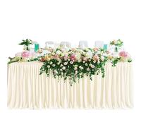 Table Skirt Table Skirts Chiffon Semi-Sheer Tablecloths For Backyard Weddings Birthday Party Cake Dinner Decorations(1PC Beige,70X275cm)