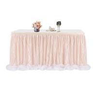 Table Skirt Tulle Table Skirt Gold-rimmed Mesh Wedding Party Decoration Hotel Supplies Mesh Table Skirt Table Cover(Champagne yarn,14FT(427cmx77cm))