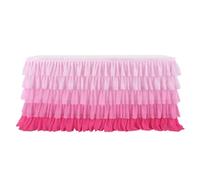 Table Skirt Wedding Decoration Chiffon Skirt Colorful Multi-layer Ruffle Table For Rectangle Round Tables Reusable(Pink)