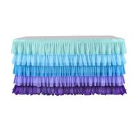 Table Skirt Wedding Decoration Chiffon Skirt Colorful Multi-layer Ruffle Table For Rectangle Round Tables Reusable(Blue Purple)