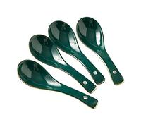 Table Spoons 4 Pieces Green Ceramic Dinner Spoon Exquisite Soup Dessert Multi-Functional Hanging Storage for Home