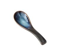 Table Spoons Japanese Kiln Change Ceramic Soup Ladle Restaurant Household Kitchen Small 4 Pieces Set Dessert Elegant Table Tableware for Home(Blue)