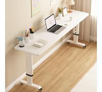 Table, Table with 360° Wheels, Desk Over Bed, Mobile Desk, Over Bed Table W/Heavy Duty Metal Leg, Dining Table Computer Desk, for Living Room, Bedroom, Hospital, Szpxxx, Light Walnut, 47.2 * 15.7In,