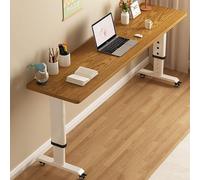Table, Table with 360° Wheels, Desk Over Bed, Mobile Desk, Over Bed Table W/Heavy Duty Metal Leg, Dining Table Computer Desk, for Living Room, Bedroom, Hospital, Szpxxx, Light Walnut, 47.2 * 15.7In,