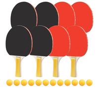 Table Tennis Bat Bulk, Ping Pong Paddles Set with 8 Rackets & 12 Balls, Professional Ping Pong Bat for Outdoor Indoor Game Sport, Red & Black