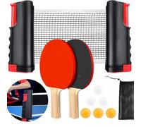 Table Tennis Bat Set with Retractable, Table Tennis Net Set with Retractable Net, 2 Bats, 3 Ping-pong Balls and Mesh Bag, Ideal for Indoor and Outdoor Games as well as Table Tennis Training