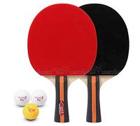 Table Tennis Bats and 3 Balls Set, 2 Player Kit with Cover Bag - Durable 7 - Ply Wood Handles, Soft Rubber Surface, Ideal for Home and School Play