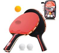 Table Tennis Bats and Balls Set, Amaza Ping Pong Set with 2 Table Tennis Racket + 3 * 3-Star Balls, Ping Pong Bats with Double-Sided Premium Rubber + 7-Ply Poplar Wood Blade (Compact Storage Bag)