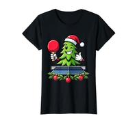 Table Tennis Christmas Tree Costume Christmas Tree Santa Value Graphic T-Shirt, Women, Black, L