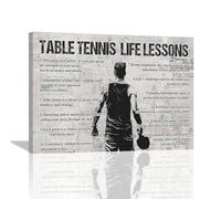 Table Tennis Life Lessons Wall Art - Retro Poster Boy Men Motivational Decor Canvas Print Painting Artwork for Bedroom, Living Room, Gym - 16"x12"