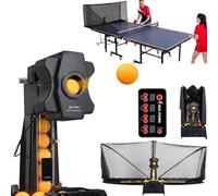 Table Tennis Robot with Remote Control, Automatic Ping Pong Ball Machine, 100 Balls, 2 Spare Serving Wheels, Ball Collecting Net, Ideal for Training and Practice