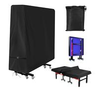 Table Tennis Table Cover Waterproof Outdoor & Indoor, 600D Oxford PU Heavy Duty, Fits Folding & Flat 9×5 FT Tables, Universal Fit with 2 Buckle Straps & Drawstring Hem, Dual Zips, Black