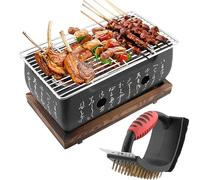 Table Top Charcoal BBQ Grill - Japanese Style With Cleaning Brush, Mini Portable Cooking Stove, Plate, Party Accessories and Barbecue Tools